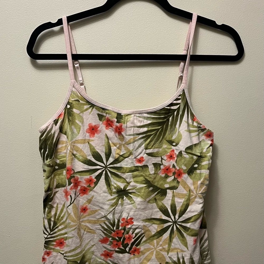 Floral Print Tank Top - Green and Pink